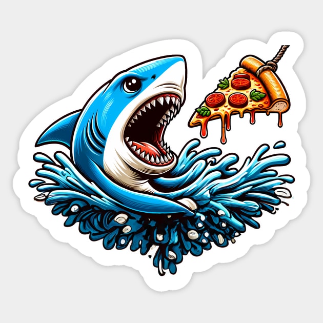 Funny Shark with Pizza, Pizza Lover Sticker by logiamerch